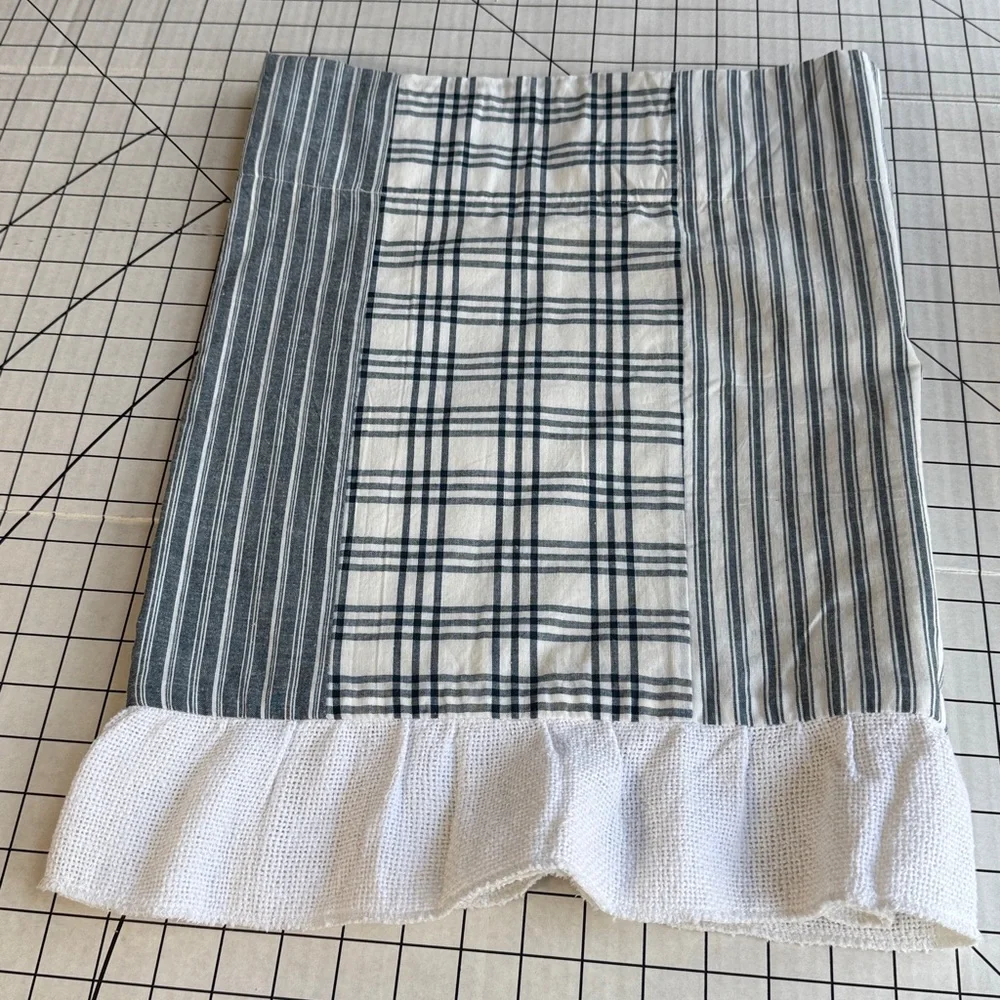 April & Olive Farmhouse Patchwork Curtain Valance Blue Plaid Stripe Cotton VHC